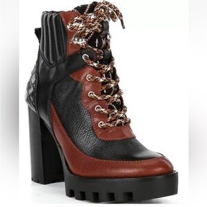 Antonio Melani Penn Leather and Fabric Ankle Boots Chunky Lug Sole Heel Size 11